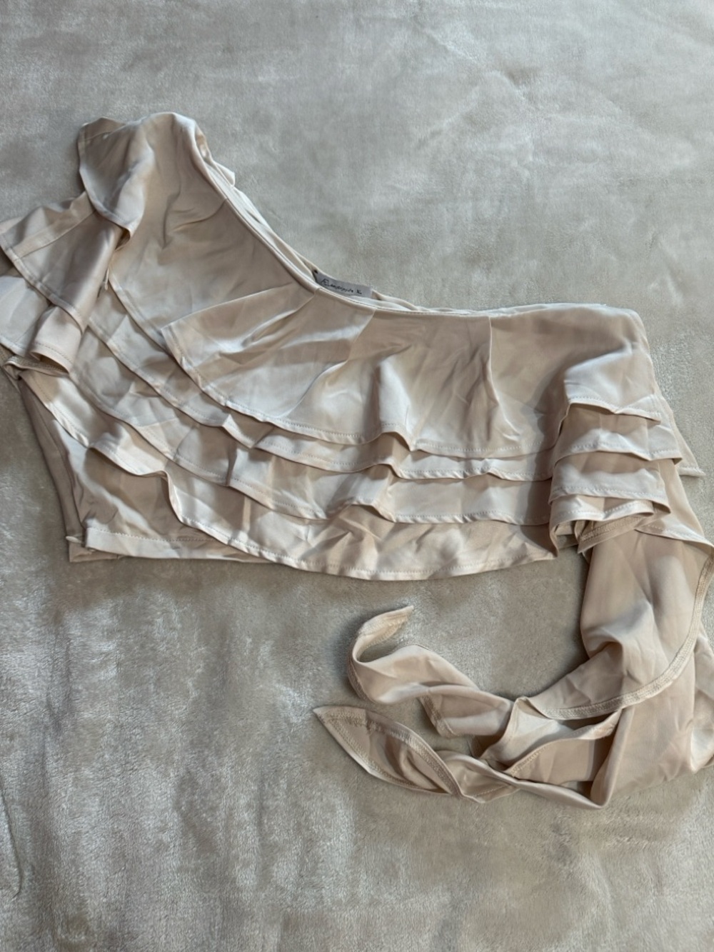 One-Shoulder Ruffle Blouse in Light Beige